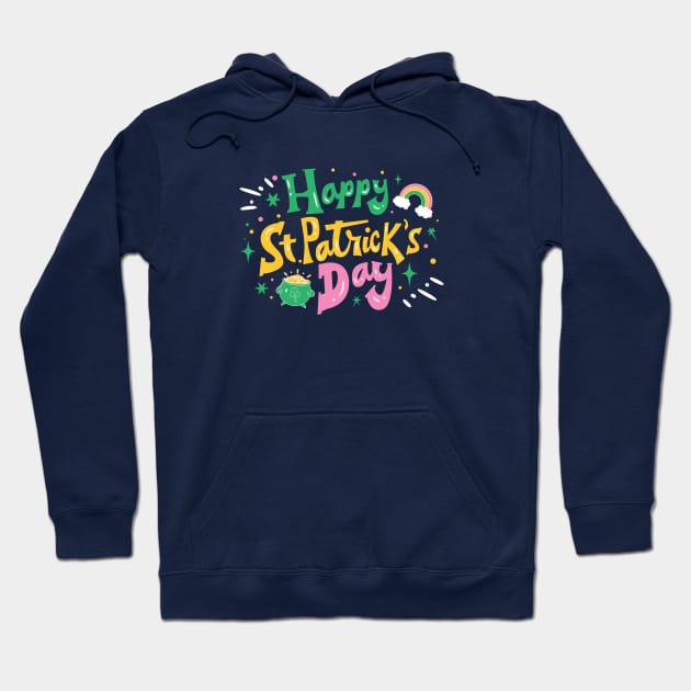 Colorful Happy St. Patrick's Day with Rainbow and Pot of Gold Hoodie by SLAG_Creative